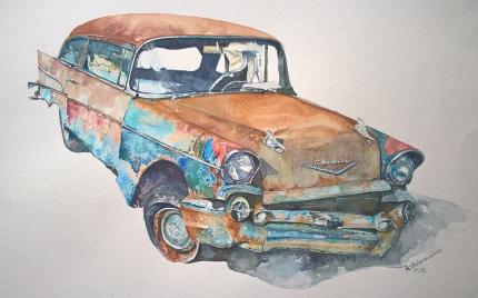 Watercolour painting '1957 Chevy'