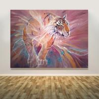Tiger Materializing is a large semi-abstract oil painting of a tiger