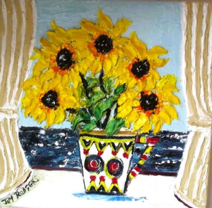 SUNFLOWERS IN A DECO  JUG
