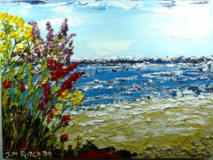 CORNISH WILD FLOWERS OVER THE BEACH
