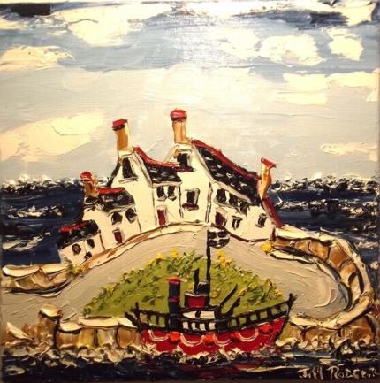 a cornish red boat resting